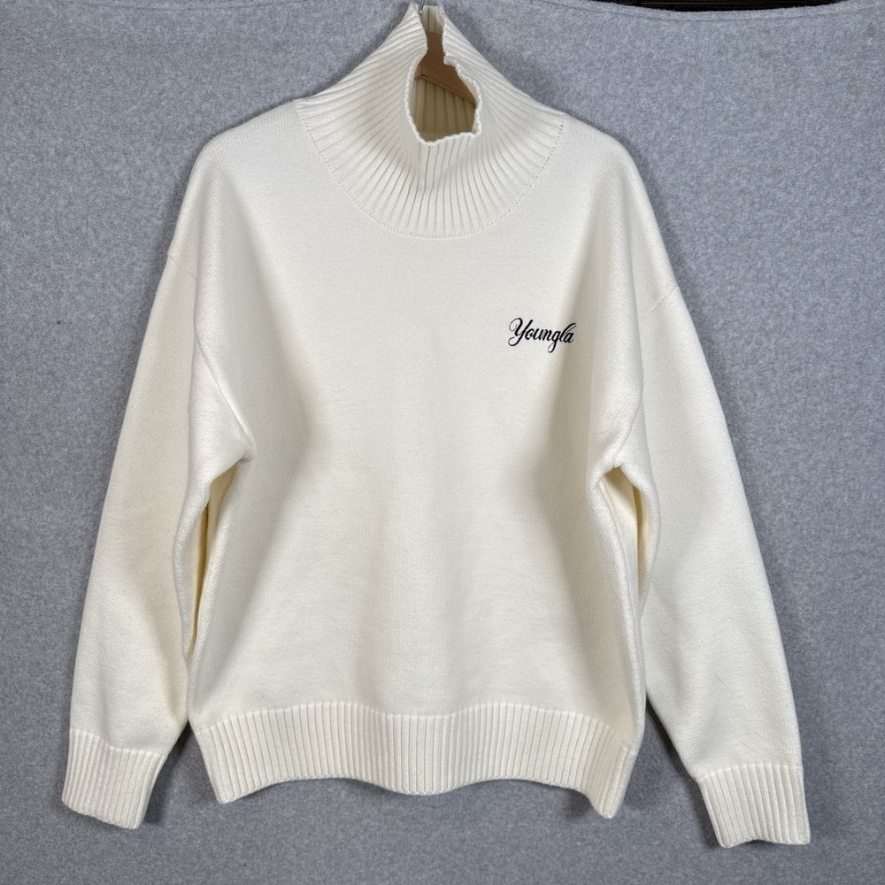 YoungLA turtleneck sweater mens medium ivory pullover thick silk blend